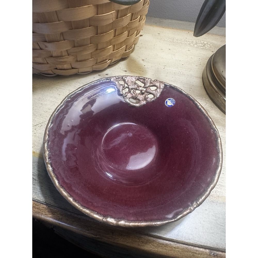 Studio Gallery Montana Butte Co 8" Dark Red Cutout Enamel Copper Bowl Dish